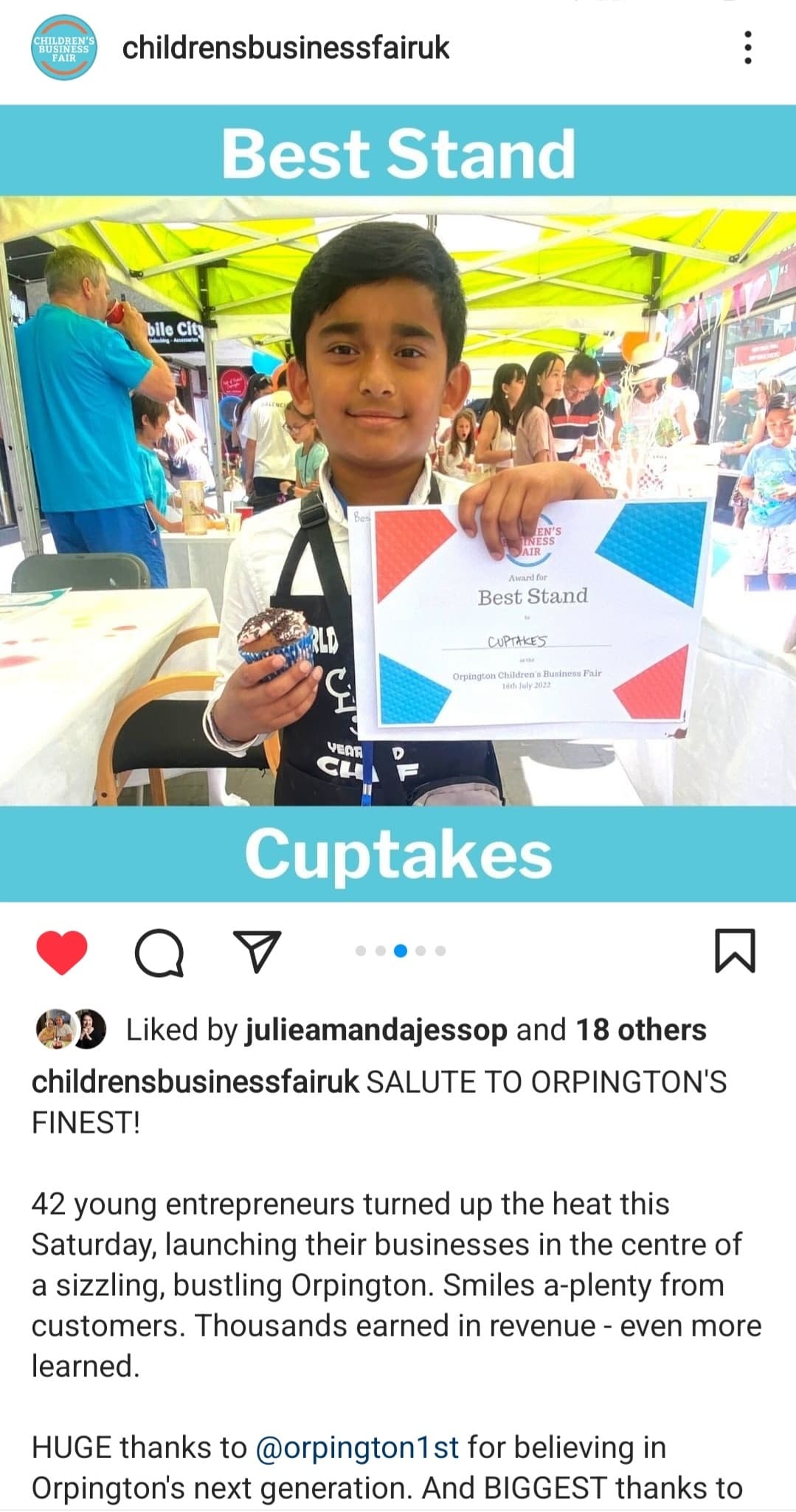 Avaneesh 9 awarded Best Stand for his business Cuptakes